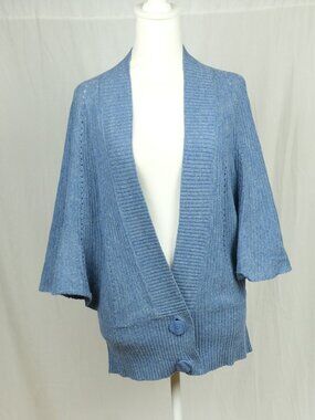 Moth Batwing Sweater Blue Wool Blend Boho Medium